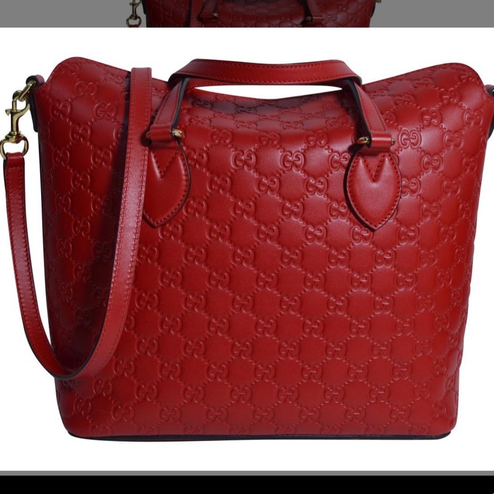 Gucci Logo Red Leather Shoulder Bag